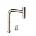 Кухонный смеситель Hansgrohe Metris Select M71 с вытяжным душем и поворотным изливом, цвет под сталь (73804800) - миниатюра фото 1