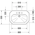 Раковина Duravit 1930 с переливом и 3 отверстиями под смеситель 80x55 см, белая (438800030) - миниатюра фото 2