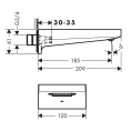 Излив для ванны Hansgrohe Metropol 185 мм, настенный, элегантное золото (32543990) - миниатюра фото 2