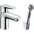 Смеситель для раковины Hansgrohe Talis E с гигиеническим душем и донным клапаном Push-Open - миниатюра фото 1