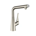 Смеситель для кухни Hansgrohe Metris Select: поворотный излив и кнопка включения воды в стильном металлике (14883800) - миниатюра фото 1