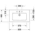 Раковина Duravit ME by Starck встраиваемая в мебель, 830x490 мм, белая, с 3 отверстиями под смеситель (2336830030) - миниатюра фото 2