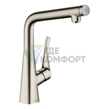Кухонный смеситель Hansgrohe Metris Select M71: однорычажный, Eco, цвет под сталь (14785800) - фото 1