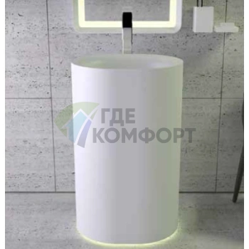Раковина KNIEF Moon свободностоящая 55x45x90 см с белым выпуском и матовым белым сифоном - фото 1
