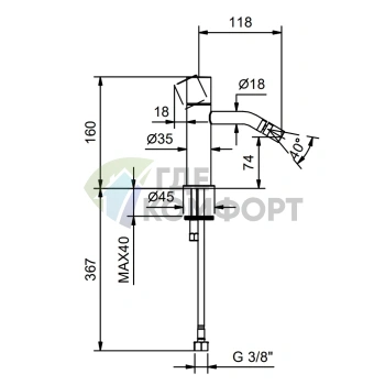 Смеситель для биде Fantini NOSTROMO SMALL на 1 отверстие, без донного клапана, хром (50 02 G908WF) - фото 2