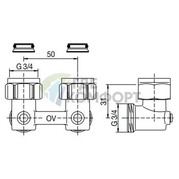 Узел нижнего подключения радиатора 3/4 НГ x 3/4 НР, угловой Multiflex F ZB Oventrop - фото 2