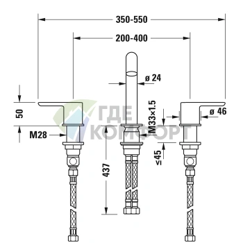 Смеситель для раковины Duravit C.1 на 3 отверстия, излив 140 мм, с донным клапаном, хром (C11060005010) - фото 2
