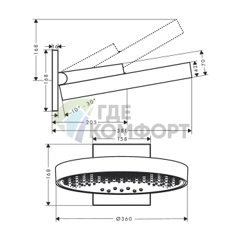 Верхний душ HG Rainfinity 360 3jet с настенным креплением, шлифованный черный хром (26234340) - фото 2