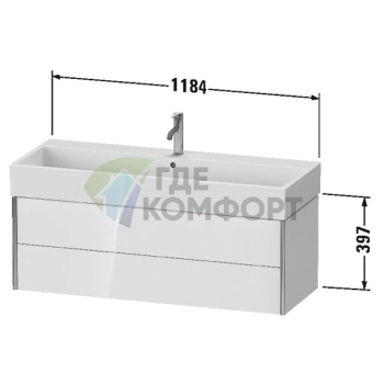 Тумба подвесная Duravit XViu для раковины 235012, 2 ящика, цвет walnut dark/черный матовый (XV43380B221) - фото 2
