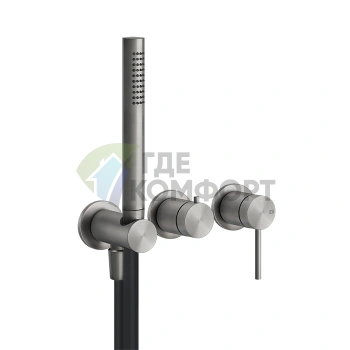 Встраиваемый смеситель GESSI 316 на 2 источника с ручной лейкой (Steel Brushed) (54039#239) - фото 1