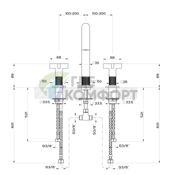 GESSI INCISO Смеситель для раковины с высоким изливом, 3 отверстия, цвет Nero XL (58114#299) - фото 2