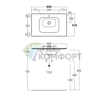 Раковина SIMAS WAVE 80x50 см белая для встраивания в столешницу - фото 2