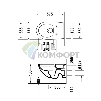 Подвесной унитаз Duravit Architec с антибактериальным покрытием и вертикальным смывом (2572092000) - фото 2