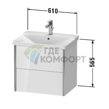 Тумба подвесная Duravit XViu 565x610x469мм для раковины, 2 ящика, цвет walnut dark/черный матовый (XV41150B221) - фото 2
