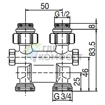 Узел нижнего подключения Oventrop Multiflex F ZB 1/2 AGx3/4 AG 1015781 поворотный - фото 2