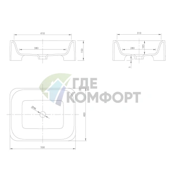 Накладная раковина KNIEF Feel 50x40 см без отверстия, белая матовая - фото 2