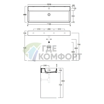 Подвесная раковина SIMAS AGILE 121x46 см без перелива, белая матовая - фото 2