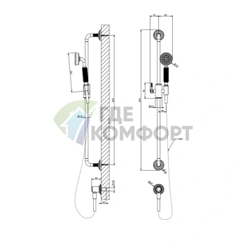 GESSI VENTI20 Душевая стойка 800 мм с ручным душем и подводом воды, хром (65142#031) - фото 2