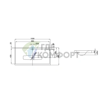 Раковина BETTELUX встраеваемая на столешницу 100x49 5x6-12см с 1 отвпод смесительитель без перелива с крепежем цвет белый - фото 2