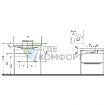 Консольная напольная раковина Duravit Happy D.2 Plus 775x490x850 мм в суперматовом графите (HP4837O8080) - фото 2