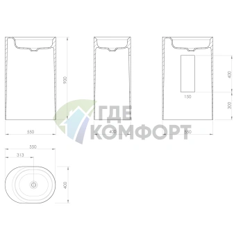 Приставная раковина KNIEF Glow 55×40×90 см без перелива, белая матовая - фото 2