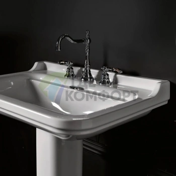 Керамическая раковина Kerasan Waldorf 120х55 см белая с 3 отверстиями и хромированными заглушками (4144K1bi/cr*3) - фото 3
