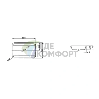 Раковина BETTEART на столешницу 60х40x11 см белая эмалированная без отверстий (A181-000) - фото 2