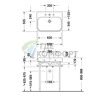 Раковина Duravit Happy D2 для мебели, белая, 650x505 мм, с отверстиями под смеситель (2318650030) - фото 2