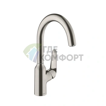 Кухонный смеситель Hansgrohe Focus M42 однорычажный с поворотным изливом в цвете под сталь (71802800) - фото 1