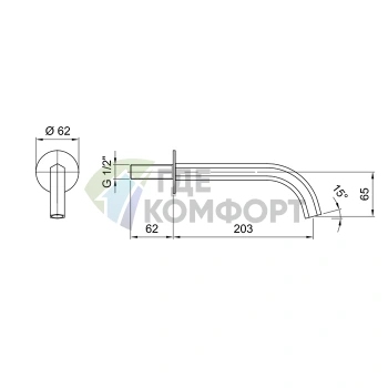 Излив для ванны FANTINI VENEZIA настенный, 203 мм, хром (29 02 8315) - фото 2