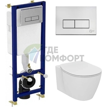 Комплект для подвесного унитаза Ideal Standard: чаша AquaBlade + сиденье с микролифтом + инсталляция 4 в 1 - фото 1