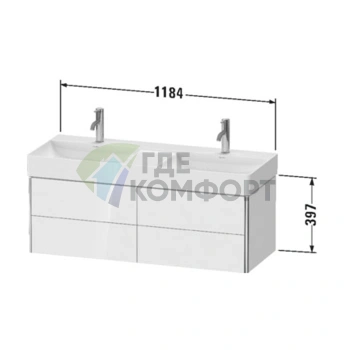 Тумба под раковину подвесная Duravit XSquare 235312, 4 ящика, 397×1184×460 мм, Night Blue SaM (XS416409898) - фото 2