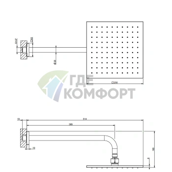 GESSI Rilievo Шарнирная душевая головка для настенного монтажа 250x250 мм, хром (59158#031) - фото 2