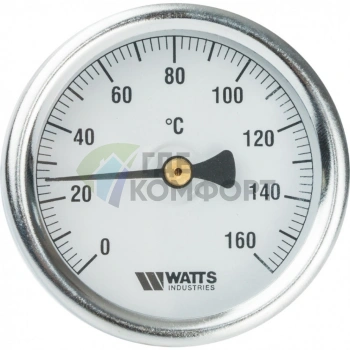Термометр биметаллический 63 мм 1/2, 160 C с погружной гильзой 50 мм Watts F+R801 OR