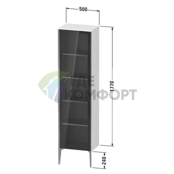 Шкаф подвесной Duravit XViu со стеклянной дверью и 4 полками, 1770x500x360 мм, цвет walnut dark/черный матовый (XV1376RB221) - фото 2