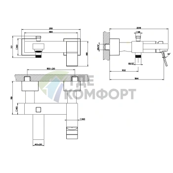 Смеситель для ванны Gessi Rettangolo K с автопереключением душ/ванна, хром (53013#031) - фото 2