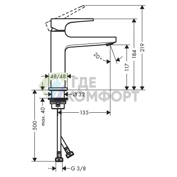 Смеситель для раковины Hansgrohe Metropol 110, черный матовый, с донным клапаном (32507670) - фото 2