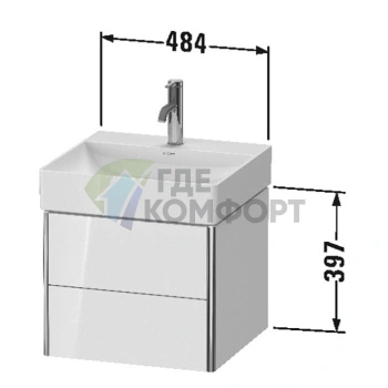 Тумба подвесная Duravit XSquare White High Gloss с 2 ящиками, 397x484x460 мм (XS416002222) - фото 2