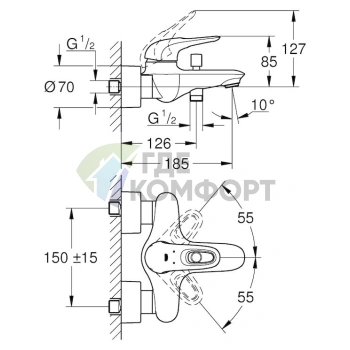 Комплект для ванной Grohe Eurostyle New: смеситель для ванны с душем и душевая лейка Tempesta - фото 4