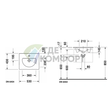 Раковина Duravit Darling New 530x430 мм с переливом для встраивания в мебель, белая (499530000) - фото 4