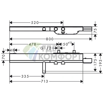 Настенный термостат для ванны AX Showers с полкой, 713х70 мм, 2 розетки, хром (45420000) - фото 2
