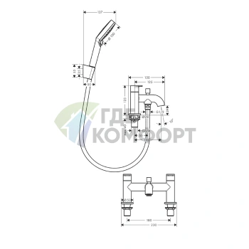 Смеситель для ванны Hansgrohe Vernis Blend с ручным душем Veris Blend Vario — хром (71461000) - фото 2