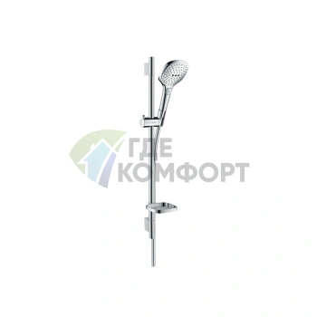 Душевой набор HG Raindance Select E с функцией EcoSmart: ручной душ 120 мм, 3 режима (RainAir, WhirlAir, Rain), штанга 650 мм, хром (26622000) - фото 1
