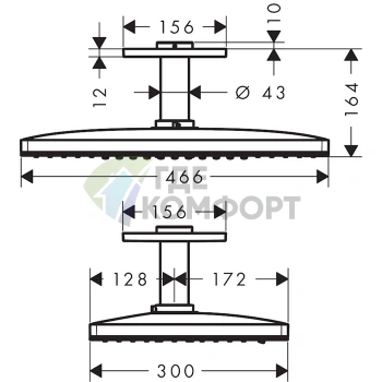Потолочный душ HG Rainmaker Select 460 с держателем, 3 режимами струи (черный/хром) (24006600) - фото 2