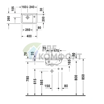Раковина Duravit Starck 3 400x260 мм, белая, с переливом и правым креплением для смесителя (751400000) - фото 4