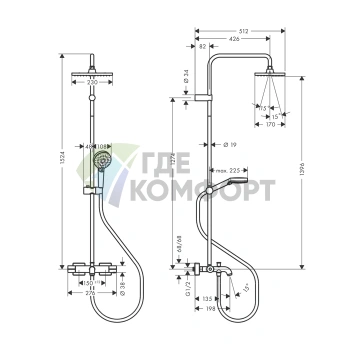 Душевая стойка с термостатом HG Vernis Shape и верхним душем (26284000) - фото 2