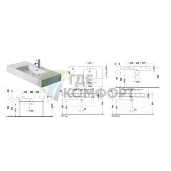 Раковина Duravit Vero для мебели с перел с 3 отв под смеситель 1050x490мм Цвет Черный - фото 2