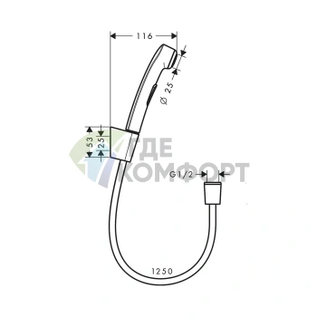 Гигиенический душ Hansgrohe 1jet со шлангом 1,25 м и настенным держателем, шлифованный черный хром (32129340) - фото 2