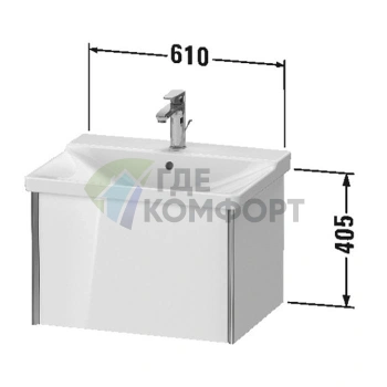 Подвесная тумба Duravit XViu для раковины 233265, 1 ящик, цвет walnut dark/черный матовый (XV40150B221) - фото 2