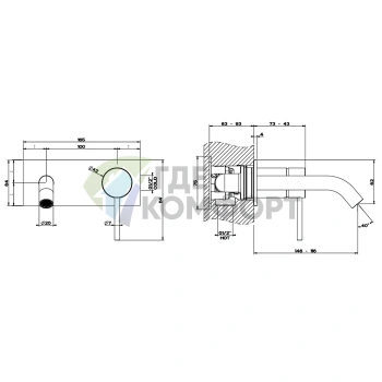 Встраиваемый смеситель GESSI 316 с изливом 147 мм, цвет steel brushed (54088#239) - фото 2